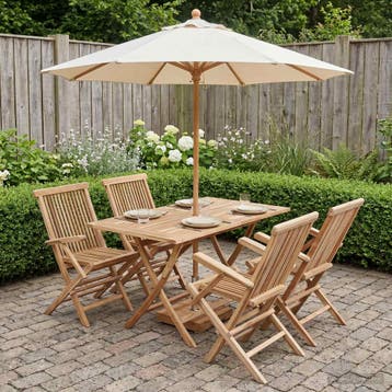 vidaXL Tuinmeubelset 5 st Naturel Massief Teakhout, Verzenden, Nieuw