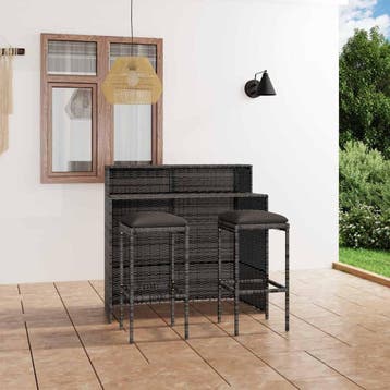 vidaXL 3-delige Tuinbarset met kussens grijs, Verzenden, Nieuw, 2 zitplaatsen