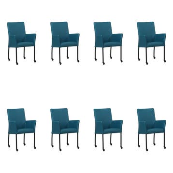 Set van 8 Leren eetkamerstoelen Comfort met wieltjes en, Ophalen of Verzenden, Nieuw, Leer