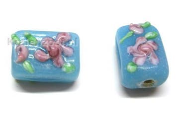 2 x Weddingcake glaskraal rechthoek 16 x 12 x 11 mm – bla., Ophalen of Verzenden, Nieuw, Kraal