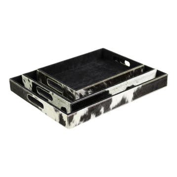 dienbladen koehuid rechthoek zwart/wit (set of 3), Verzenden, Nieuw