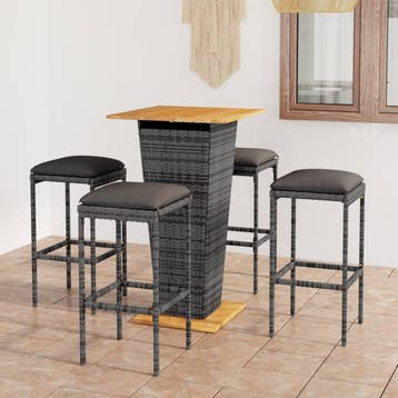 vidaXL 5-delige Tuinbarset met kussens poly rattan grijs, Verzenden, Nieuw, 4 zitplaatsen