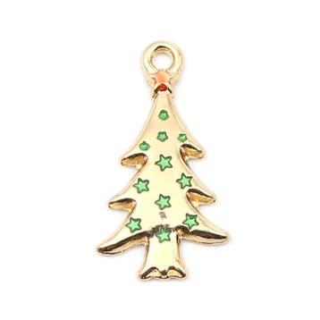 2 x Gold Plated kerst bedel van een kerstboom afm. 26mm x..., Ophalen of Verzenden, Nieuw, Kraal