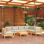 vidaXL 8-delige Loungeset met crèmekleurige kussens massief, Tuin en Terras, Tuinsets en Loungesets, Verzenden, Nieuw, 8 zitplaatsen
