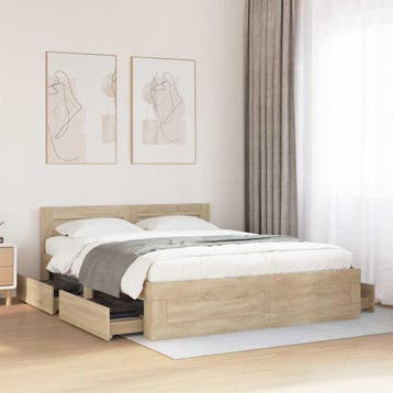 vidaXL Bedframe met lade 2 st Sonoma 153 x 203 cm Bewerkt, Verzenden, Nieuw, Bruin, Hout