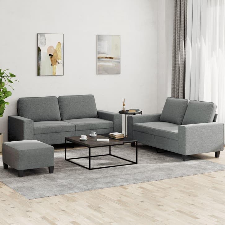 vidaXL 3-delige Loungeset stof donkergrijs, Huis en Inrichting, Banken | Bankstellen, Nieuw, Stof, Vierpersoons of meer, Verzenden