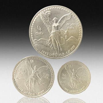 Mexico. 3 Silver .999 Coins ( 120 Oz. +  Oz. + ¼ Oz.) -, Postzegels en Munten