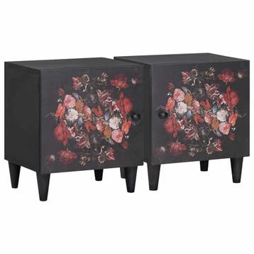 vidaXL Nachtkastje met Deur 2 st Zwart 40 x 33 x 46 cm, Minder dan 45 cm, Verzenden, Nieuw, Minder dan 55 cm