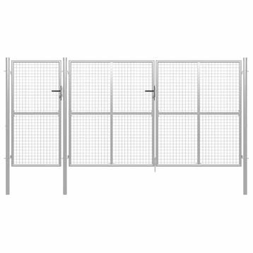 vidaXL Tuinpoort staal 400x150 cm zilver, Verzenden, Nieuw