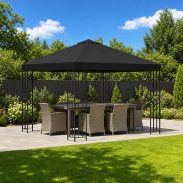vidaXL Paviljoen 3 x 3 m Zwart Polyester en staal 190 gsm, Verzenden, Nieuw