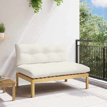 vidaXL Midden Sofaset Licht Acacia en Crème Wit Acaciahout, Verzenden, Nieuw