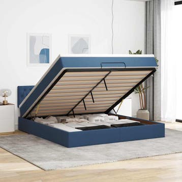 vidaXL Ottoman bed met matras 160x200cm stof blauw, 200 cm, Stof, 160 cm, Verzenden