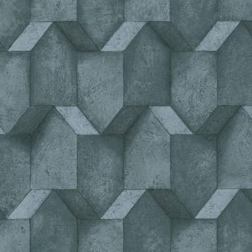 Profhome 388271-GU 3D behang geometrisch mat blauw petrol, Verzenden