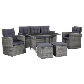 vidaXL 6-delige Loungeset met kussens poly rattan grijs, Tuin en Terras, Tuinsets en Loungesets, Verzenden, Nieuw, 6 zitplaatsen