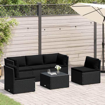 vidaXL 4-delige Loungeset met kussens poly rattan zwart, Verzenden, Nieuw, Loungeset