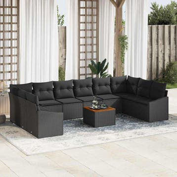 vidaXL Tuinbankenset 11 st Zwart poly rattan, Verzenden, Nieuw, Meer dan 8 zitplaatsen
