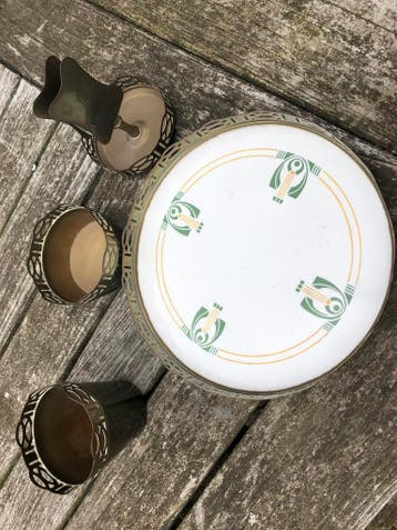 Art deco porseleinen dienblad met rook set, Ophalen