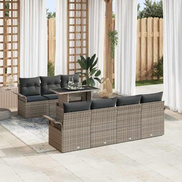 vidaXL Tuin Sofa Set 8 st Grijs [Synthetisch]: Poly Rattan, Verzenden, Nieuw, Rotan, 8 zitplaatsen