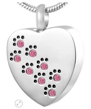 Assieraad, ashanger hart dierenpootjes roze strass, Overige materialen, Nieuw, Hart, Zilver