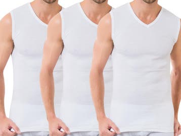 3 stuks SQOTTON® A-shirt - V-hals - mouwloos - Wit, Verzenden