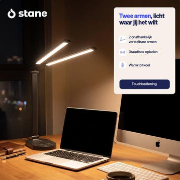Stane Dubbele Bureaulamp LED Dimbaar - 2 Draaibare, Huis en Inrichting, Ophalen of Verzenden, Zo goed als nieuw