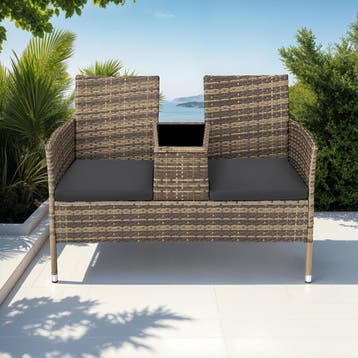 Wicker tuinbank met tafel - natuur/donkergrijs, Tuin en Terras, Tuinsets en Loungesets, Verzenden, Nieuw