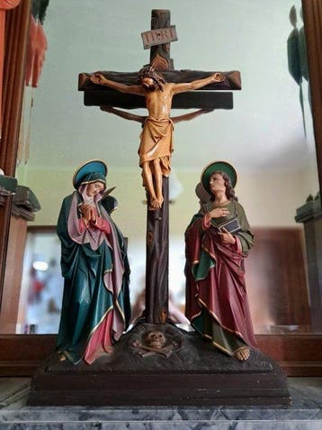 Art Nouveau Crucifix - Hout Gips - 1850-1900 - 98Cm Klooster
