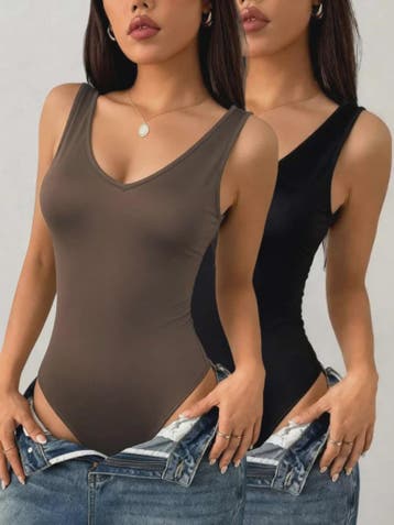 Dames Bodysuit met V-hals - 2-Pack - Mouwloos & Nauwsluitend, Kleding | Dames, Verzenden, Nieuw