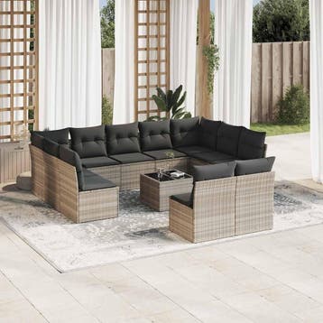 vidaXL 12-delige Loungeset met kussens poly rattan, Verzenden, Nieuw, Loungeset
