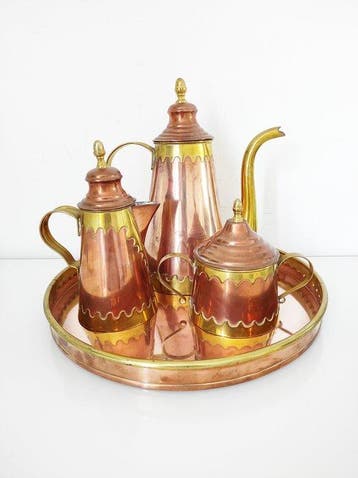 H.Pommier (1866-1936) - Koffieservies (4) - Koper, Messing, Antiek en Kunst