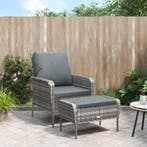 vidaXL Tuinstoel met voetenbank poly rattan grijs, Tuin en Terras, Tuinstoelen, Verzenden, Nieuw, Rotan