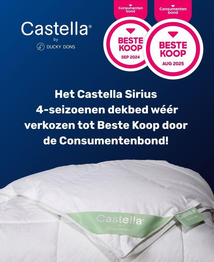 Dekbed Castella Sirius Ducky Dons 4-seizoenen / eendendons, Huis en Inrichting, Slaapkamer | Beddengoed, Wit, Nieuw, Deken of Dekbed
