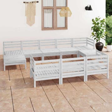 vidaXL 10-delige Tuin Lounge Set Wit Stevig Hout Grenen, Verzenden, Nieuw, Loungeset