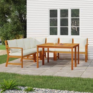 vidaXL 7-delige Tuinset met kussens massief acaciahout, Verzenden, Nieuw, Hardhout, Tuinset