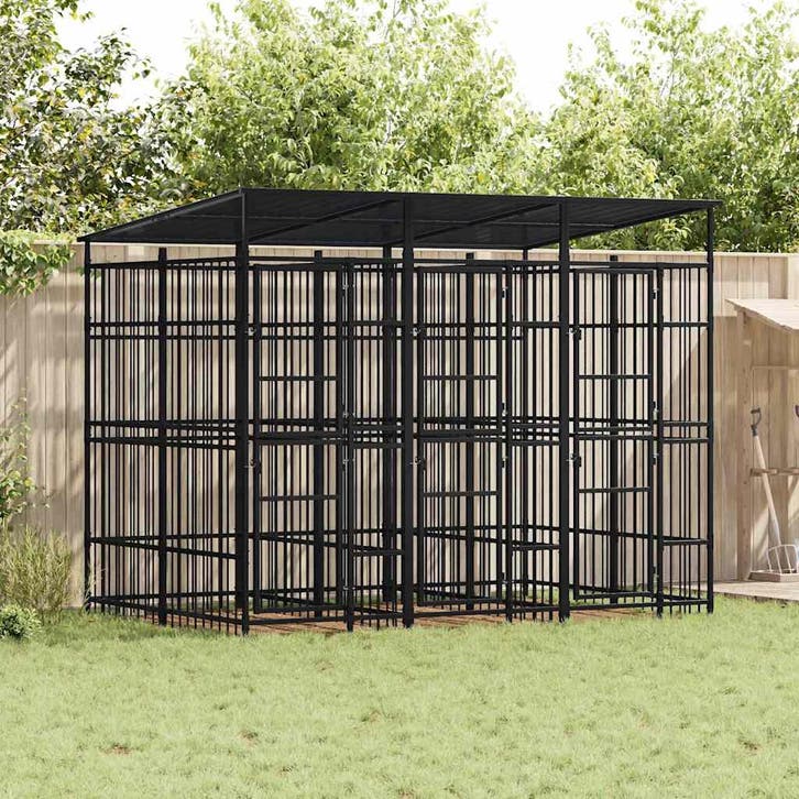 vidaXL Hondenkennel met dak 5,53 m² staal, Dieren en Toebehoren, Honden-accessoires, Nieuw, Verzenden