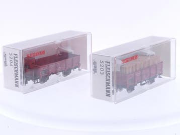 Schaal H0 Fleischmann 5203 & 5204 goederenwagons set van..., Gelijkstroom, Fleischmann, Wagon, Ophalen of Verzenden