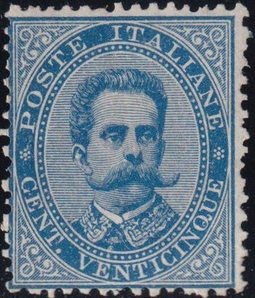 Koninkrijk Italië 1879 - Umberto I^ Em. 25 c. blauw Sass 40, Postzegels en Munten, Postzegels | Europa | Italië, Gestempeld