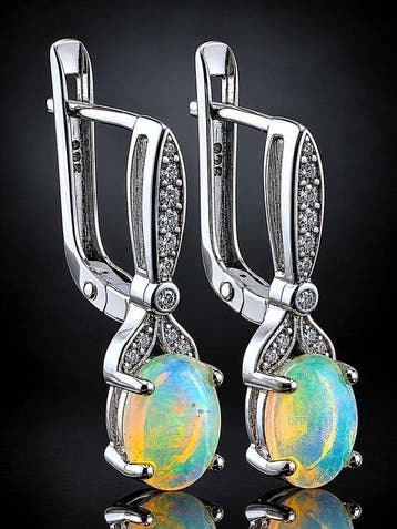 opaal druppeloorbellen - 925 sterlingzilver - 14k witgoud