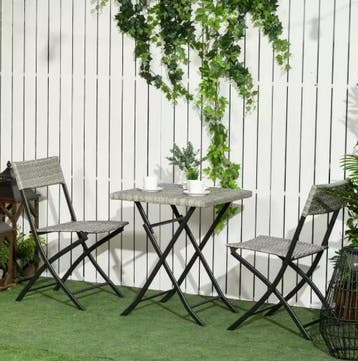 3-delige Balkonset – Klapstoelen en Tafel van Polyrattan, Tuin en Terras, Tuinstoelen, Verzenden, Nieuw