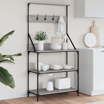 vidaXL Bakkersrek met haken 4-laags bewerkt hout grijs, Verzenden, Nieuw