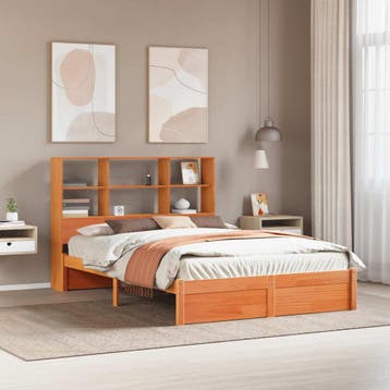 vidaXL Bedframe met opberghoofdeksel met plank Wasbruin 150, Bruin, Verzenden, Hout, Nieuw