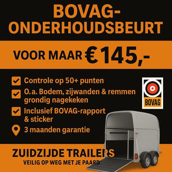 Onderhoudsbeurt van BOVAG voor maar €145 incl., Dieren en Toebehoren, Paarden en Pony's | Trailers en Aanhangwagens, Nieuw