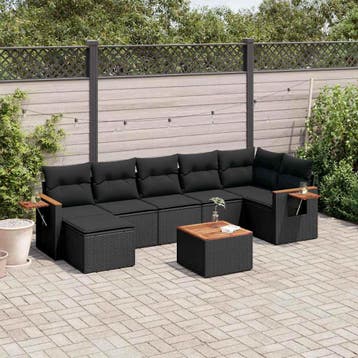 vidaXL 8-delige Loungeset met kussens poly rattan zwart, Verzenden, Nieuw, Loungeset