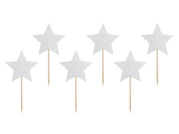 Cupcake toppers Zilveren Sterren Glitter (6st), Kleding | Dames, Carnavalskleding en Feestkleding, Ophalen of Verzenden, Nieuw