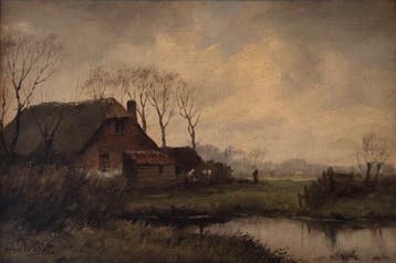 Chris van der Windt (1877-1952) - Boerenerf met boerderij, Antiek en Kunst