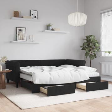 vidaXL Slaapbank met onderschuifbed en lades 90x200 cm, 90 cm, Eenpersoons, Verzenden, Zwart