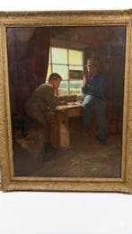 Scuola inglese (XIX) - Figure al tavolo in interno