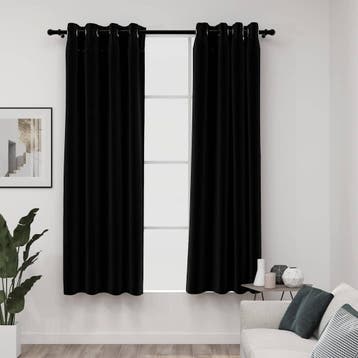 vidaXL Gordijnen linnen-look verduisterend ogen 2 st 140x175, Verzenden, Nieuw, Zwart