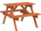 Kinderpicknicktafel 2-in-1 – Houten en Parasolgat, 4 Banken, Tuin en Terras, Verzenden, Nieuw