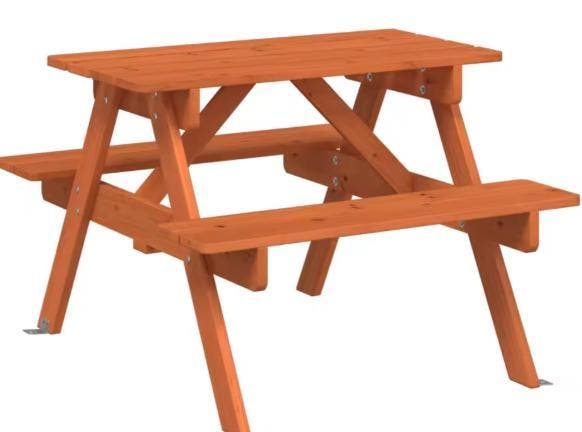 Kinderpicknicktafel 2-in-1 – Houten en Parasolgat, 4 Banken, Tuin en Terras, Tuintafels, Nieuw, Verzenden